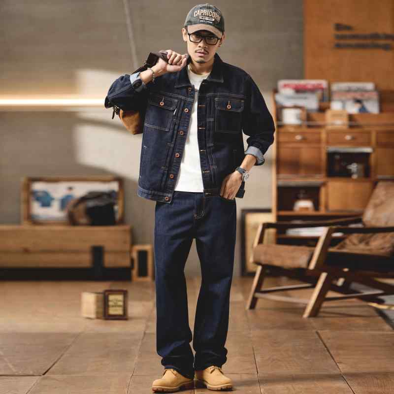 春 秋 表現スタイル リヨ独居室 アメリカン ジーンズ 上衣 メンズ レトロ 引っ切り無い レッグ ズボン下 細工物 お召しもの