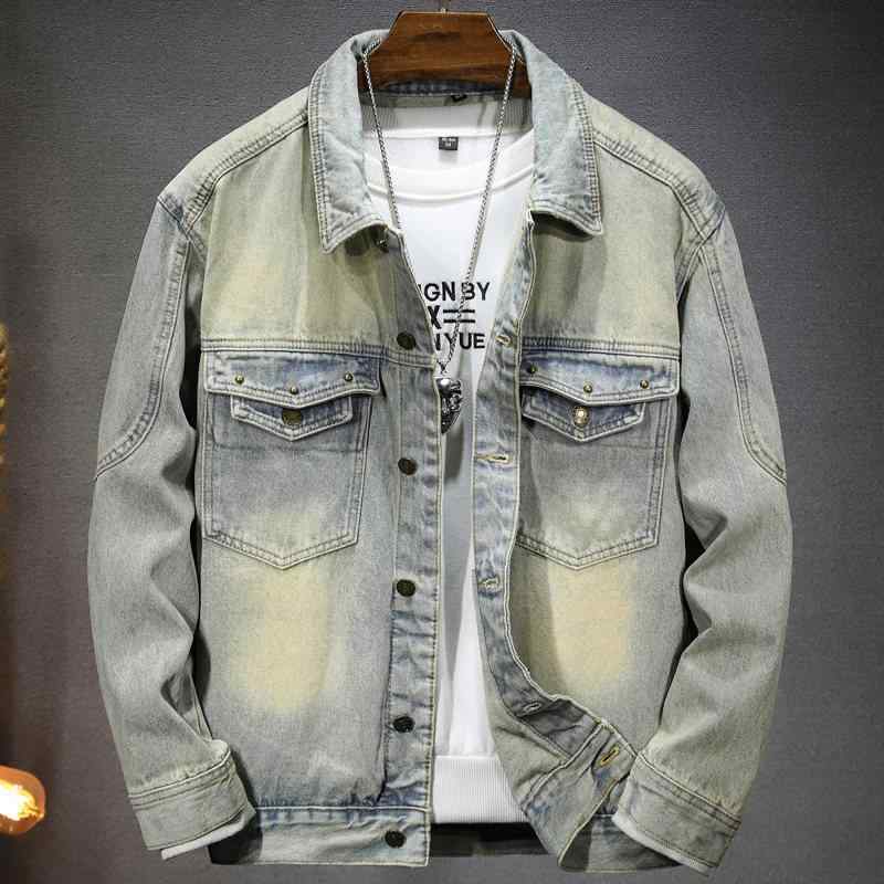 春 アメリカン スタイル メンズ デニム ジャケット レトロ ダメージ加工 ウォッシュ加工 メンズ アウター