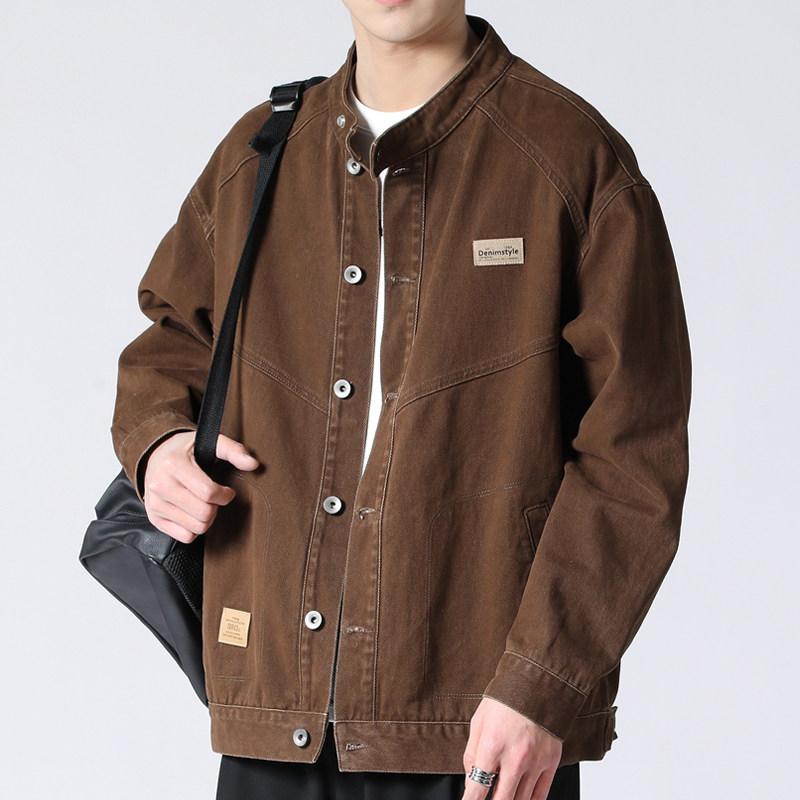 メンズ ラウンドネック カジュアル ジャケット 春　秋 スタイル デニム ジャケット 綿 作業服 メンズ スタンドカラー ジャケット
