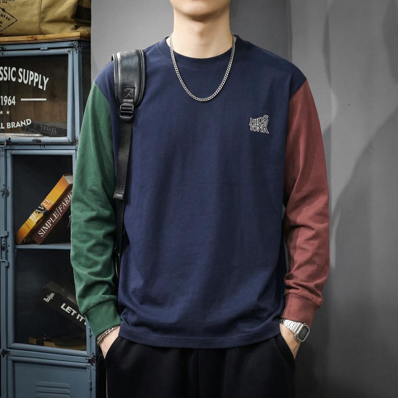 ストリート カラーブロック 長袖 メンズ Tシャツ 春　秋 コーデ ゆったり クルーネック ラグランスリーブ メンズ コットン スウェット シャツ 6,268円