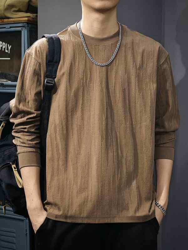 秋 クルーネック 長袖 Tシャツ メンズ フィット テクスチャード加工 インナーレイヤー ベース シャツ