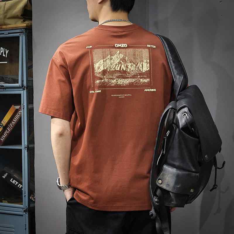 アメリカン スタイル 半袖 Tシャツ メンズ 登山 プリント ハーフ スリーブ ゆったり 大きいサイズ カジュアル Tシャツ