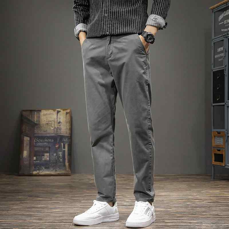 春 スリム フィット ストレート レッグ カジュアル パンツ メンズ ブリティッシュスタイル ビジネス パンツ ストレッチ パンツ