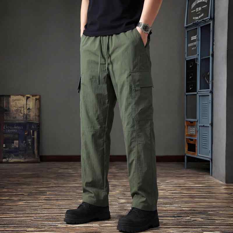 アメリカン 機能的 メンズ カーゴ パンツ 春 ゆったり フィット マルチ ポケット ストレート レッグ クール メンズ カジュアル パンツ