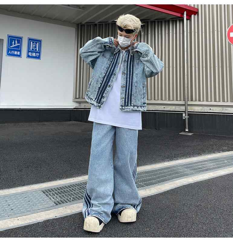メンズ ファッション 服 男性用 オシャレ シンプル 大人 かっこいい 大きいサイズ ストリート 紳士服 春 ワーク デニムジャケット ワイド レッグ パンツ スーツ アメリカン レトロ セット