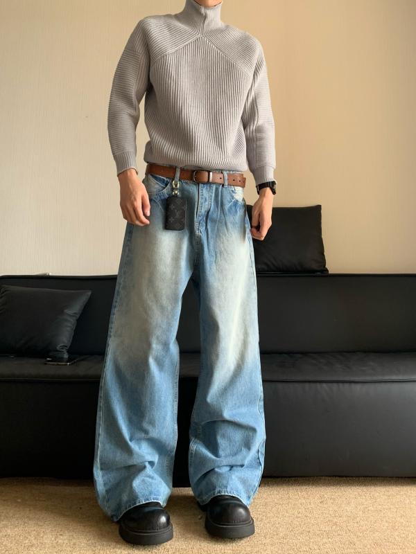 メンズ ファッション 服 男性用 オシャレ シンプル 大人 かっこいい 大きいサイズ ストリート 紳士服 アメリカン ストリート クリーン フィット ワイド レッグ ジーンズ ストレート パンツ