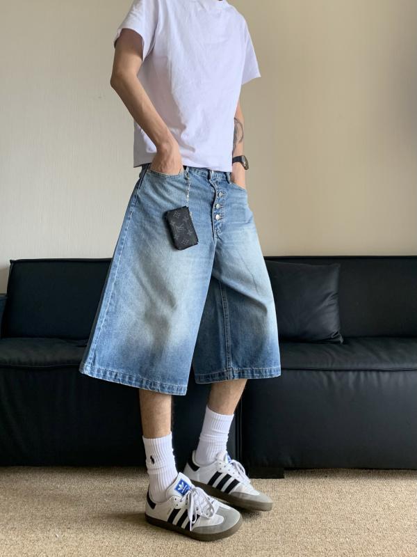 メンズ ファッション 服 男性用 オシャレ シンプル 大人 かっこいい 大きいサイズ ストリート 紳士服 アメリカン レトロ シルエット ウォッシュ 加工 ダメージ デニム パンツ ストレート ストリート クロップド
