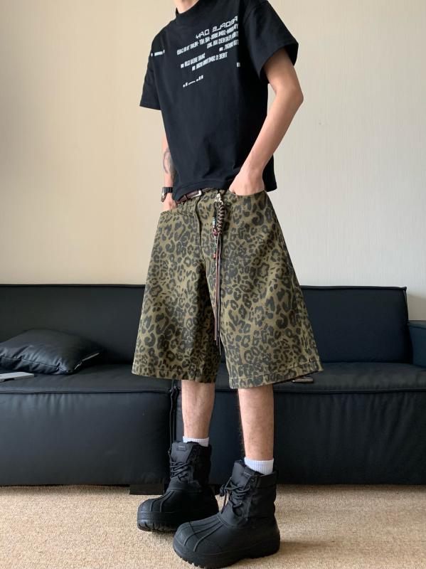 メンズ 流行り物 服 成人男性用 オシャレ 分かりやすい 成年者 かっこいい 惜しみ無い大いさ 表どおり 成人男性服 アメリカン レトロ ヒョウ柄 ズボン下 表どおり ジーンズ ズボン下 クロップド ズボン下 メンズファッション-ズボン・パンツ