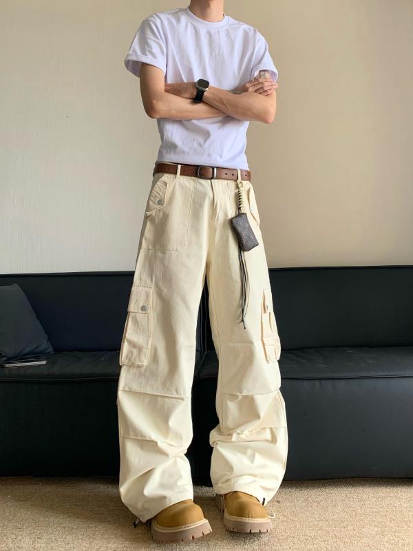メンズ ファッション 服 男性用 オシャレ シンプル 大人 かっこいい 大きいサイズ ストリート 紳士服 アメリカン レトロ プリーツ ケット ストレート パンツ ズボン