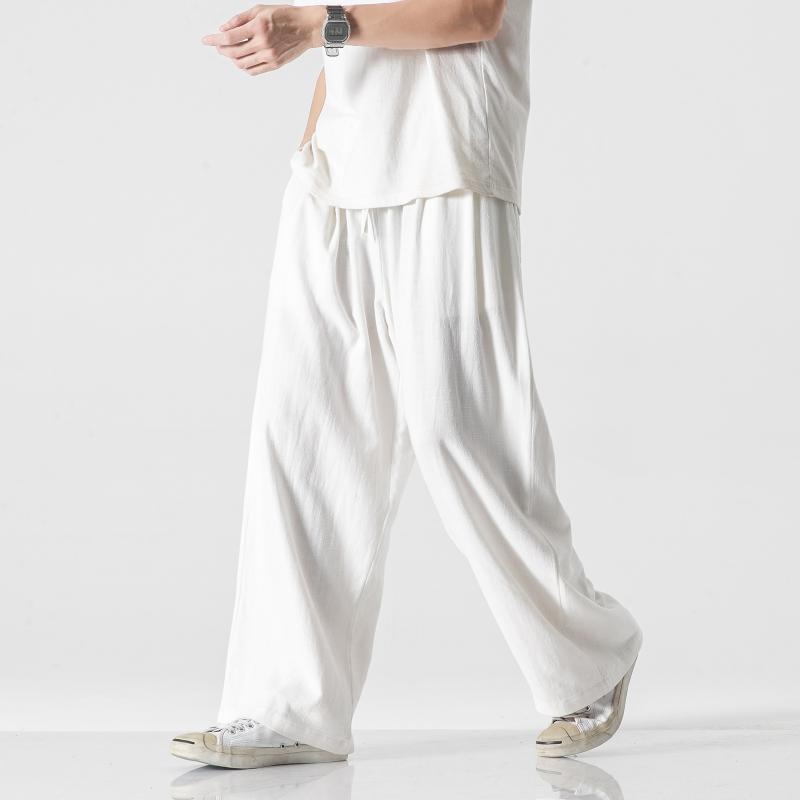 メンズ ファッション 服 男性用 オシャレ シンプル 大人 かっこいい 大きいサイズ ストリート 紳士服 リネン パンツ 夏 ストレート ワイド レッグ ドレープ フロア レングス 綿 カジュアル