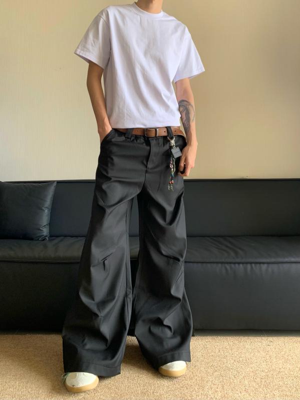 メンズ ファッション 服 男性用 オシャレ シンプル 大人 かっこいい 大きいサイズ ストリート 紳士服 アメリカン レトロ クリーン フィット パンツ プリーツ スタッズ ドレープ ストレート フロア レングス