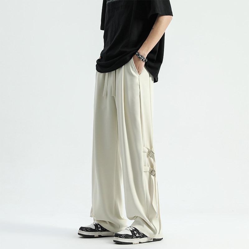 メンズ ファッション 服 男性用 オシャレ シンプル 大人 かっこいい 大きいサイズ ストリート 紳士服 冷感 パンツ 夏 ストレート フロア レングス ドレープ ワイド レッグ スーツ カジュアル