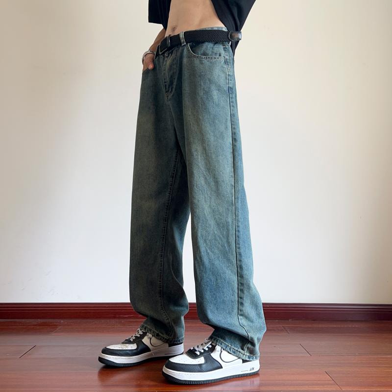 メンズ ファッション 服 男性用 オシャレ シンプル 大人 かっこいい 大きいサイズ ストリート 紳士服 ウォッシュド ジーンズ 秋 薄手 ゆったり ワイド レッグ フロア レングス パンツ 快適 カジュアル