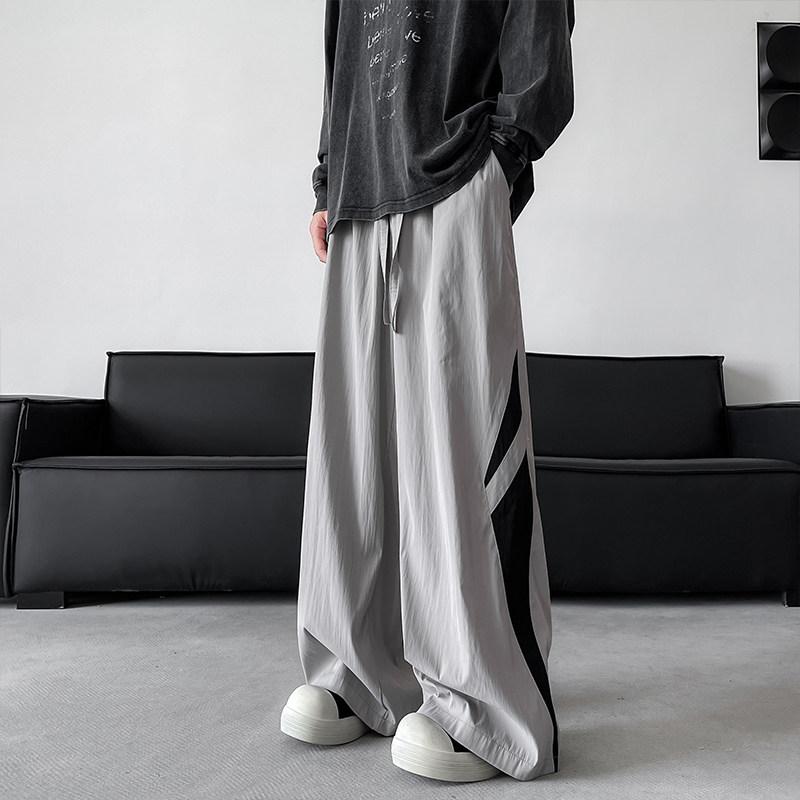 メンズ ファッション 服 男性用 オシャレ シンプル 大人 かっこいい 大きいサイズ ストリート 紳士服 パンツ 夏 薄手 ストライプ 速乾 スーツ ストリート ストレート ワイド レッグ フロア レングス カジュアル
