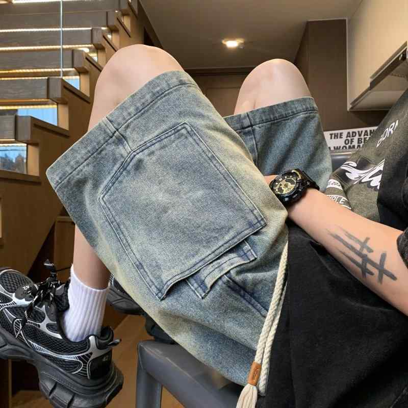 メンズ ファッション 服 男性用 オシャレ シンプル 大人 かっこいい 大きいサイズ ストリート 紳士服 アメリカン デニム パンツ 夏 レトロ 薄手 ハーフ ストレート カジュアル ミッド