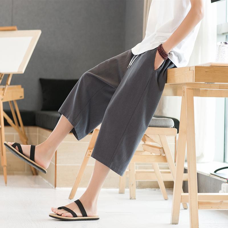 メンズ ファッション 服 男性用 オシャレ シンプル 大人 かっこいい 大きいサイズ ストリート 紳士服 クロップド パンツ 夏 薄手 パンツ リネン カジュアル ビーチ 半ズボン コットンリネン
