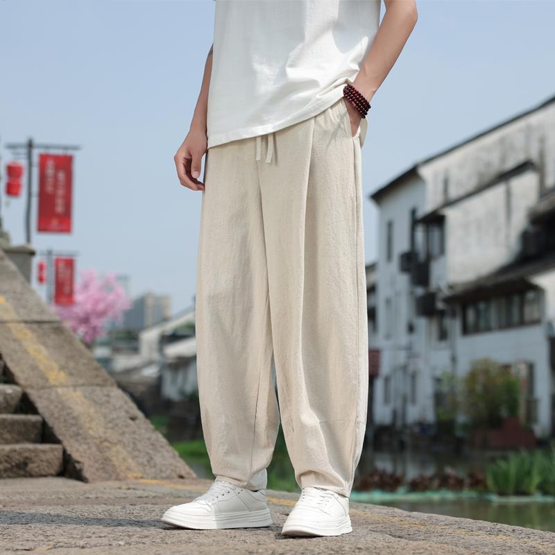 メンズ ファッション 服 男性用 オシャレ シンプル 大人 かっこいい 大きいサイズ ストリート 紳士服 夏 ワイド レッグ 九分丈 パンツ 薄手 冷感 コットンリネン ズボン リネン