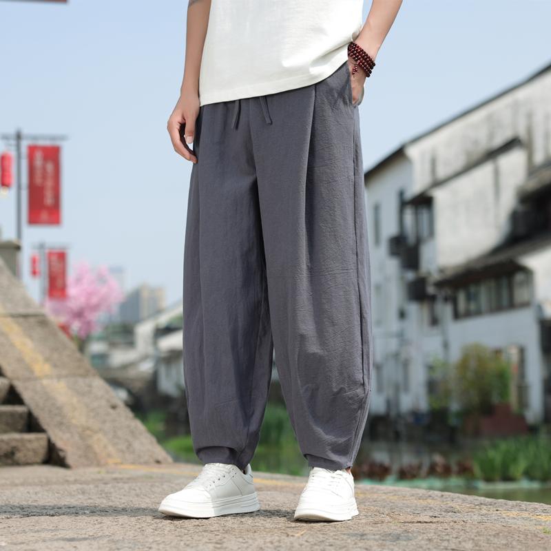 メンズ ファッション 服 男性用 オシャレ シンプル 大人 かっこいい 大きいサイズ ストリート 紳士服 レトロ 綿 リネン 九分丈 パンツ 夏 薄手 カジュアル