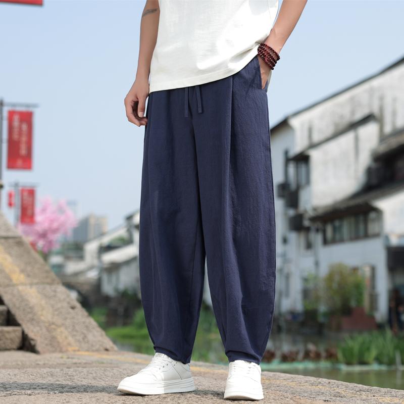 メンズ ファッション 服 男性用 オシャレ シンプル 大人 かっこいい 大きいサイズ ストリート 紳士服 ゆったり 夏 薄手 リネン コットン パンツ 太極拳 スーツ ダンス ランニング フィットネス