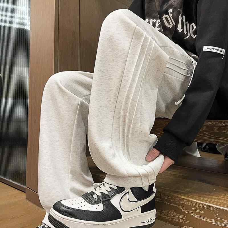 メンズ ファッション 服 男性用 オシャレ シンプル 大人 かっこいい 大きいサイズ ストリート 紳士服 ヘビーウェイト カジュアル スウェット パンツ 春 アメリカン レトロ グレー ワイド レッグ パンツ ドレープ スーツ