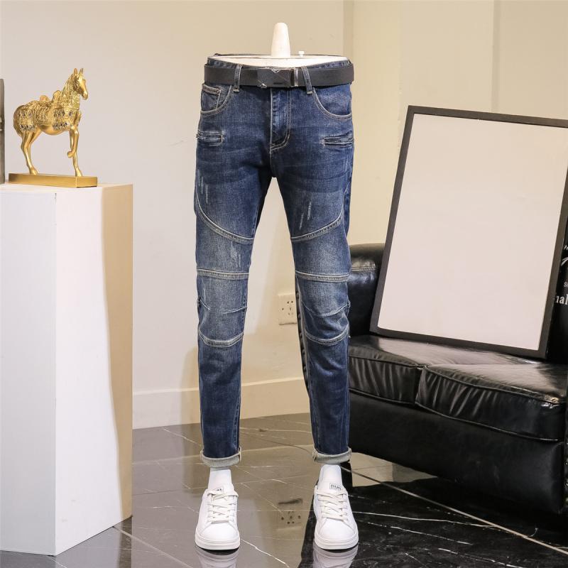 メンズ 流行り物 服 成人男性用 オシャレ 分かりやすい 成年者 かっこいい 惜しみ無い大いさ 表どおり 成人男性服 歳月 レトロ ライダース デニム か細い嵌まる ロング ズボン下 直線コース メンズファッション-ズボン・パンツ
