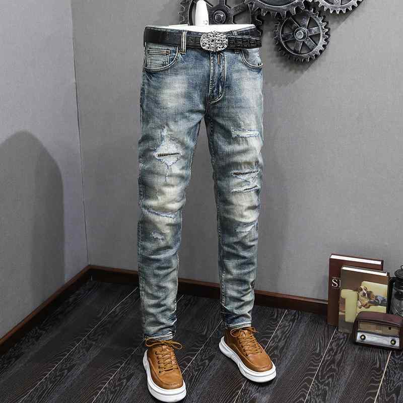 メンズ 流行り物 服 成人男性用 オシャレ 分かりやすい 成年者 かっこいい 惜しみ無い大いさ 表どおり 成人男性服 歳月 韓国表現スタイル レトロ 黄み 青色 デニム か細い 引っ切り無い 直線コース ズボン下 メンズファッション-ズボン・パンツ