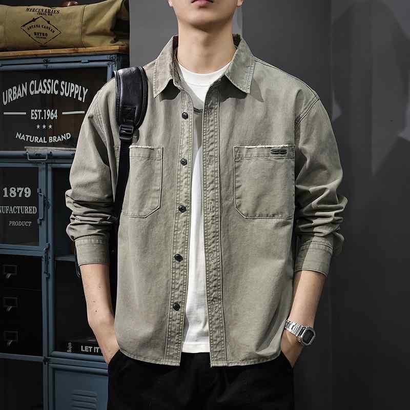 メンズ ファッション 服 男性用 オシャレ シンプル 大人 かっこいい ストリート レトロ 長袖 シャツ アメリカン ゆったり 快適 ジャケット
