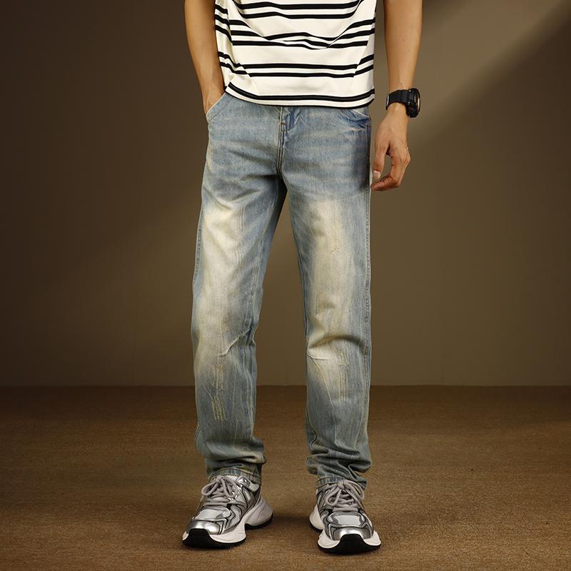 メンズ 流行り物 服 成人男性用 オシャレ 分かりやすい 成年者 かっこいい 馬鹿でかい大きさ 表どおり 成人男性服 夏 アメリカン レトロ ウォッシュ ヘビーウェイト デニム 引っ切り無い 心地好い 白いこと ズボン下