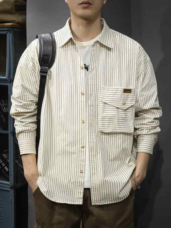 メンズ 流行り物 服 成人男性用 オシャレ 分かりやすい 成年者 かっこいい 表どおり  縞模様 プルオーバー 綿織物 上衣 長袖 とっ始め 厚地の外套
