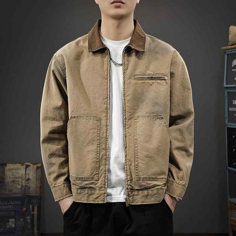 メンズ 流行り物 服 成人男性用 オシャレ 分かりやすい 成年者 かっこいい 表どおり  アメリカン レトロ  カーキ 細工物 上衣 ヘビーウォッシュ いの一番