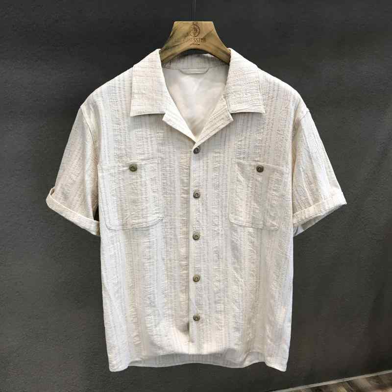 メンズ ファッション 服 男性用 オシャレ シンプル 大人 かっこいい ストリート アプリコット レトロ 通気性 リネン ジャカード キューバ カラー 半袖 シャツ 夏 薄手 カジュアル