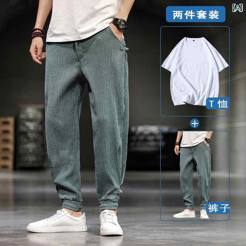 メンズ ファッション 服 男性用 オシャレ シンプル 大人 かっこいい ストリート パンツ 薄手 冷感 パンツ カジュアル パンツ ゆったり リネン パンツ カフス パンツ フットミャンマー