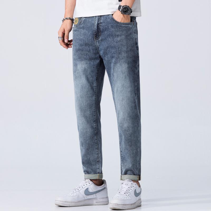 メンズ 流行り物 服 成人男性用 オシャレ 分かりやすい 成年者 かっこいい 気が大きい大きさ 表どおり 成人男性服 デニム 夏 心地よい 裾細 九分丈 ズボン下 快 伸ばすことズボン下