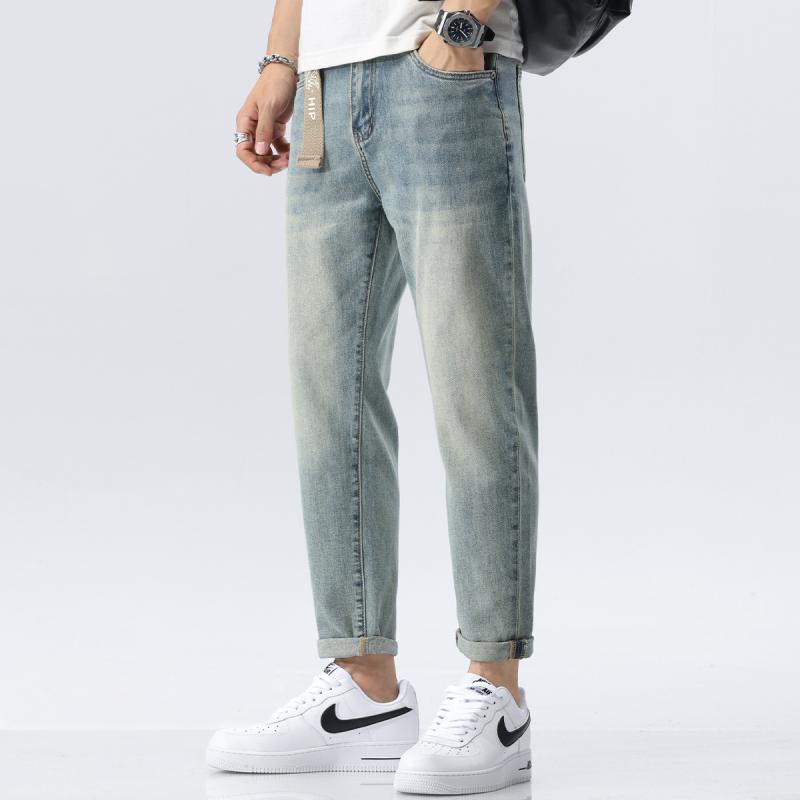 メンズ 流行り物 服 成人男性用 オシャレ 分かりやすい 成年者 かっこいい 馬鹿でかい大きさ 表どおり 成人男性服 レトロ 淡色 デニム 夏 薄っぺら 引っ切り無い ズボン下 心地好い 九分丈