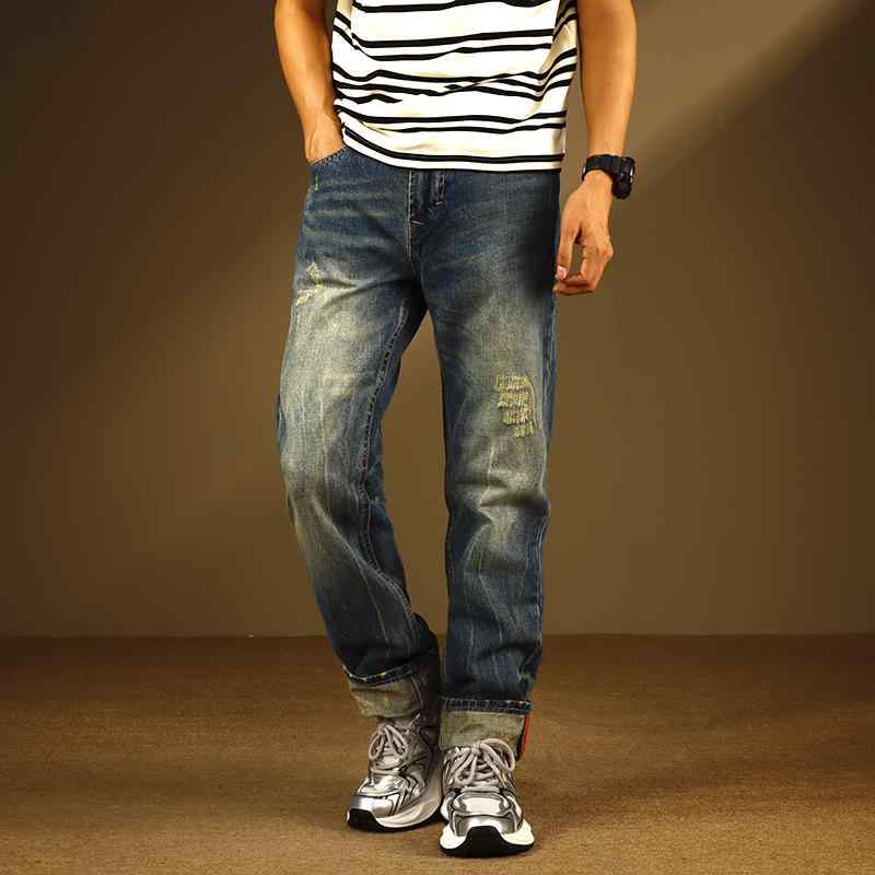 メンズ 流行り物 服 成人男性用 オシャレ 分かりやすい 成年者 かっこいい 馬鹿でかい大きさ 表どおり 成人男性服 春夏 白いこと デニム アメリカン レトロ 引っ切り無い か細い ズボン下