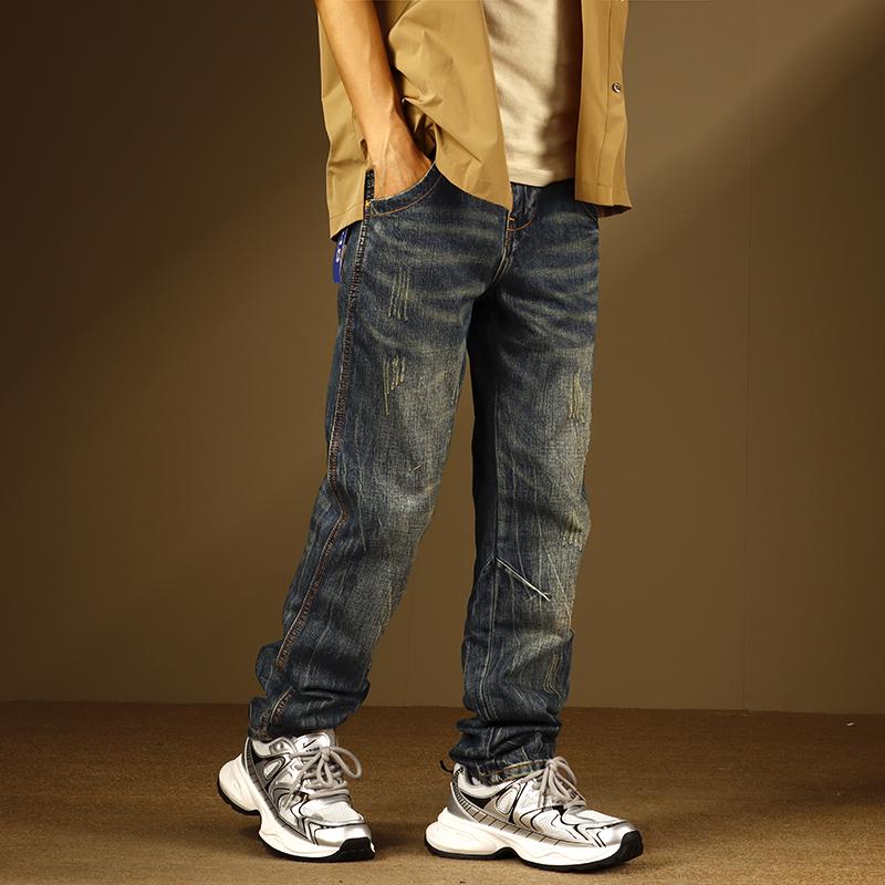 メンズ 流行り物 服 成人男性用 オシャレ 分かりやすい 成年者 かっこいい 馬鹿でかい大きさ 表どおり 成人男性服 夏 アメリカン レトロ ウォッシュ 青み デニム 引っ切り無い 流行り物 心地好い ジーンズズボン下