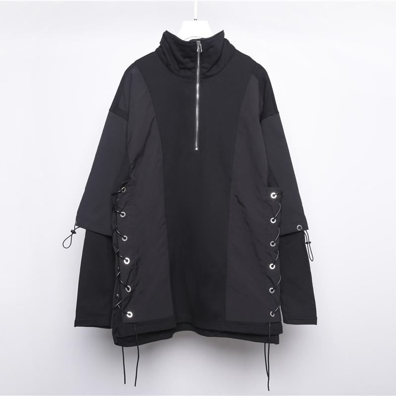 メンズ ファッション 服 男性用 オシャレ シンプル 大人 かっこいい 大きいサイズ ストリート 紳士服 秋 ダーク ストリート ファッション フェイク ツーピース ステッチ タートルネック トレーナー ジャケット｜リコット