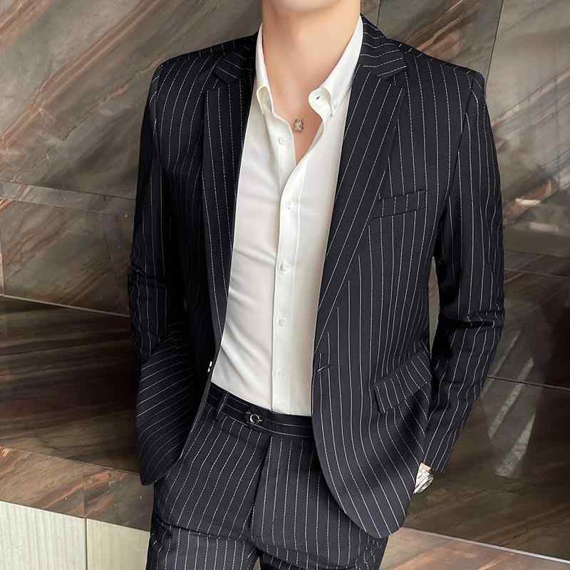 メンズ 流行り物 服 成人男性用 オシャレ 分かりやすい 成年者 かっこいい 気が大きい大きさ 表どおり 成人男性服 背広 心地よい 縞模様背広 韓国表現スタイル 商行為 か細い フォーマルスーツ アジアン 背広