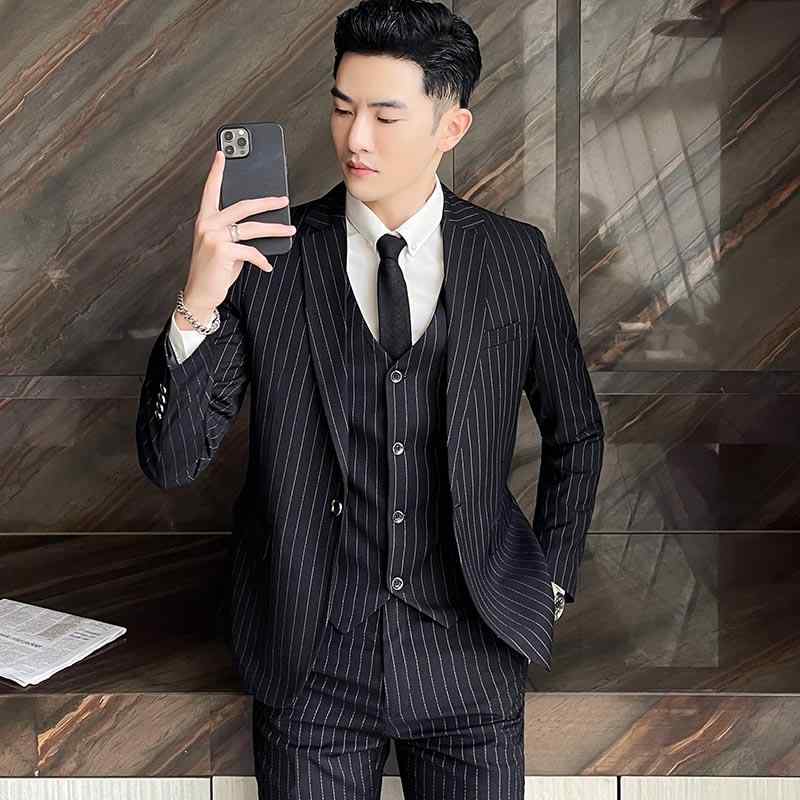メンズ 流行り物 服 成人男性用 オシャレ 分かりやすい 成年者 かっこいい 気が大きい大きさ 表どおり 成人男性服 夏 背広 韓国表現スタイル 縞模様 アジアン 背広 か細い 背広
