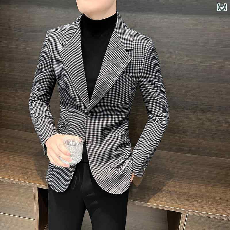 メンズ ファッション 服 男性用 オシャレ シンプル 大人 かっこいい ストリート チェック柄 ブレザー 紳 服 ビジネス カジュアル スーツ トップス