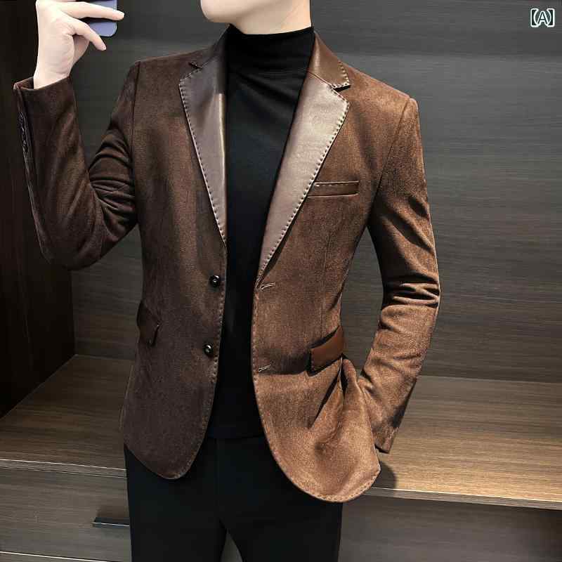 メンズ ファッション 服 男性用 オシャレ シンプル 大人 かっこいい ストリート レザー スーツ ジャケット ディアスキン カジュアル スーツ