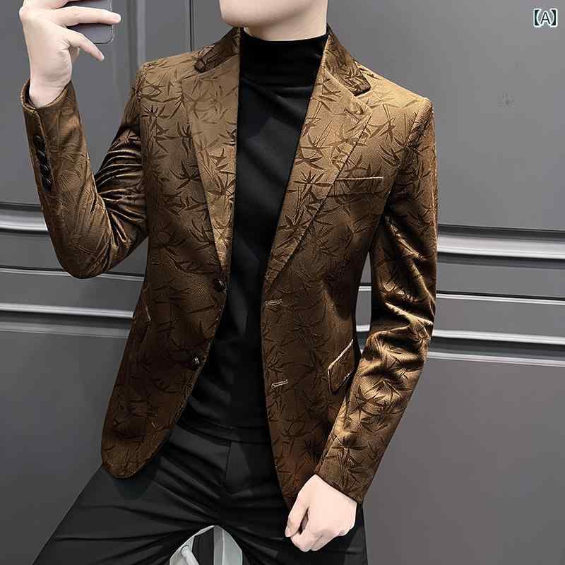 メンズ 流行り物 服 成人男性用 オシャレ 分かりやすい 成年者 かっこいい 表どおり 花柄 背広 上衣 紳 服 トップス 心地よい ジャカード 背広