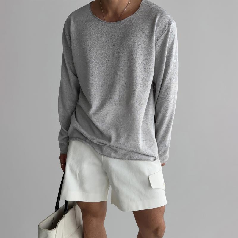 メンズ ファッション 服 男性用 オシャレ シンプル 大人 かっこいい ストリート グレー 軽量 通気性 長袖 ニット Tシャツ 夏 アメリカン スタイル カジュアル ゆったり アウトドア 日焼け防止