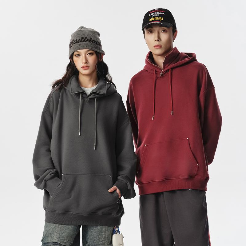 メンズ ファッション 服 オシャレ シンプル 大人 かっこいい 大きいサイズ ストリート 紳士服 アメリカン フェイク ツーピース スウェットシャツ ヘビー トップス ハーフ タートルネック カップル フード ジャケット