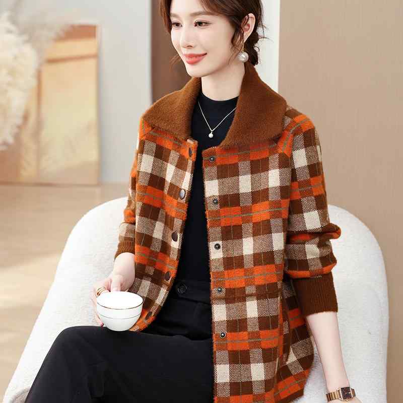 春 コーデ レディース ファッション オシャレ カワイイ シンプル きれいめ ナチュラル 上品カジュアル 婦人服 チェック柄 ウール トップス ニット カーディガン アウター