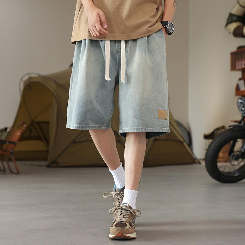 メンズ ファッション 服 オシャレ シンプル 大人 かっこいい 大きいサイズ ストリート 紳士服 ウォッシュドデニム パンツ 夏 薄手 ワイド レッグ ワークウェア 五分丈