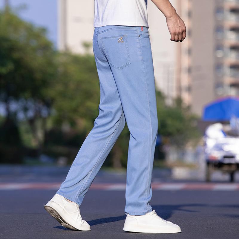 メンズ ファッション 服 オシャレ シンプル 大人 かっこいい 大きいサイズ ストリート 紳士服 冷感 ライト カラー ジーンズ ストレート ハイエンド ビジネス ストレッチ カジュアル パンツ 夏 薄手|リコット