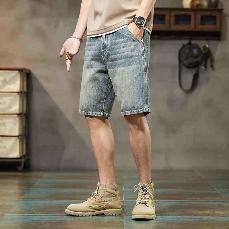 メンズ ファッション 服 オシャレ シンプル 大人 かっこいい 大きいサイズ ストリート 紳士服 ハイエンド レトロ デニム パンツ 夏 アメリカン カジュアル ミディアム 五分丈|リコット