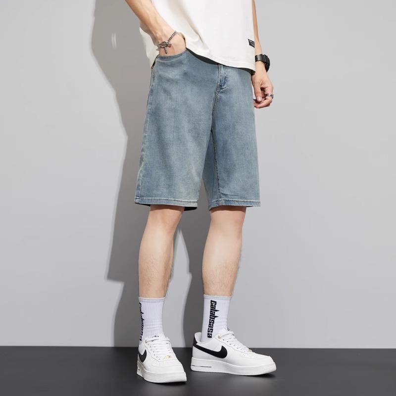 メンズ ファッション 服 オシャレ シンプル 大人 かっこいい 大きいサイズ ストリート 紳士服 ハイエンド デニム パンツ 夏 冷感 極薄 レトロ ストレッチ ミッド ストレート カジュアル 五分丈|リコット