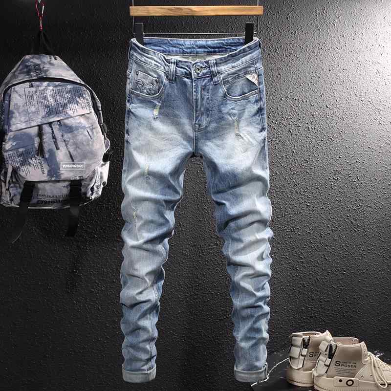 メンズ 流行り物 服  オシャレ 分かりやすい 成年者 かっこいい 気が大きい大きさ 表どおり 成人男性服  点火装置 青色 リッピング 白いこと デニム 春 韓国表現スタイル か細い フート